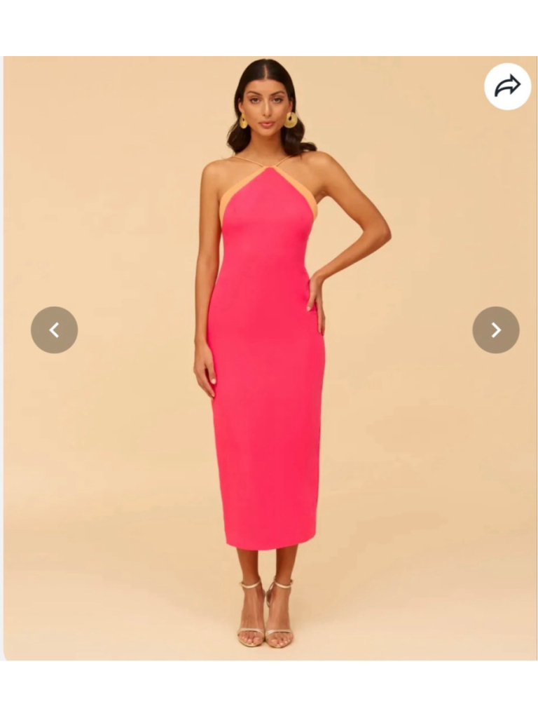 Women's Lady Pipa Pink & Orange High Neck Halter Midi Dress Small